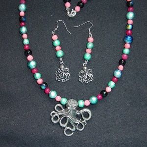 Octopus Handmade Jewelry Set Blue Pink Black